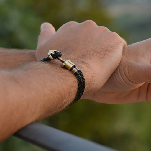 Paul Hewitt Ankerarmband Phrep Messing Leder Schwarz Sonderangebot