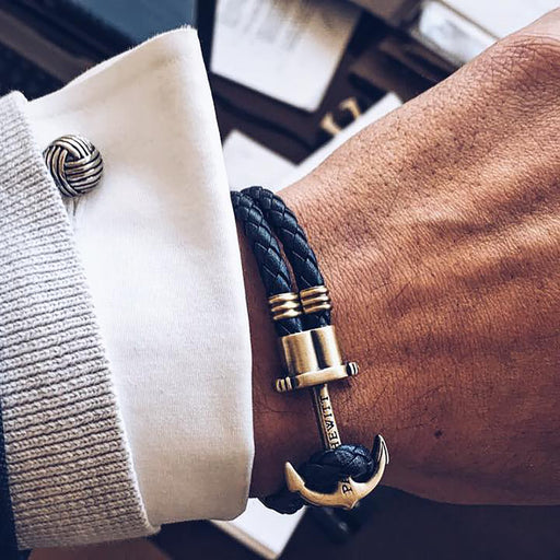 Paul Hewitt Ankerarmband Phrep Messing Leder Marineblau Rabatt