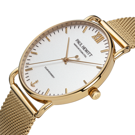 Paul Hewitt Sailor 39 mm Uhr Gold Weiß Kostenlose Rückgabe