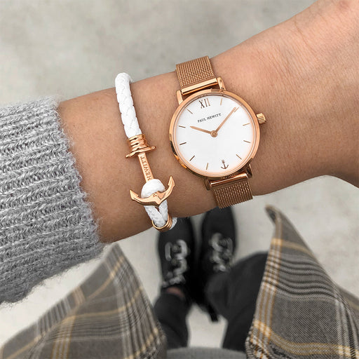 Paul Hewitt Ankerarmband Phrep Lite Roségold Leder Weiß Super Rabatt