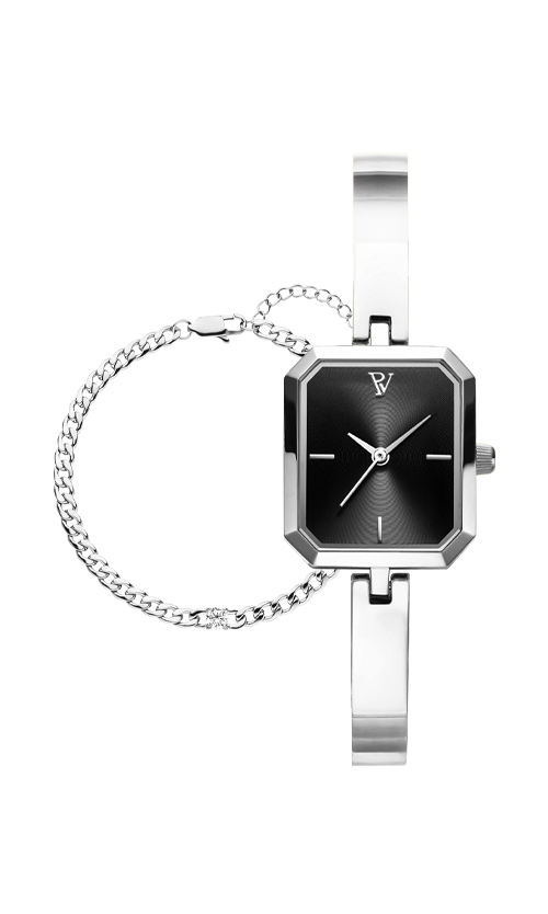 Paul Valentine Ethereal Watch & Curb Bracelet Set Silver Neueste Stile