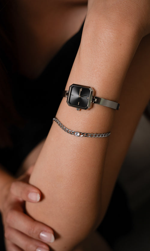 Paul Valentine Ethereal Watch & Curb Bracelet Set Silver Neueste Stile