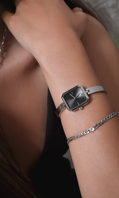 Paul Valentine Ethereal Watch & Curb Bracelet Set Silver Neueste Stile
