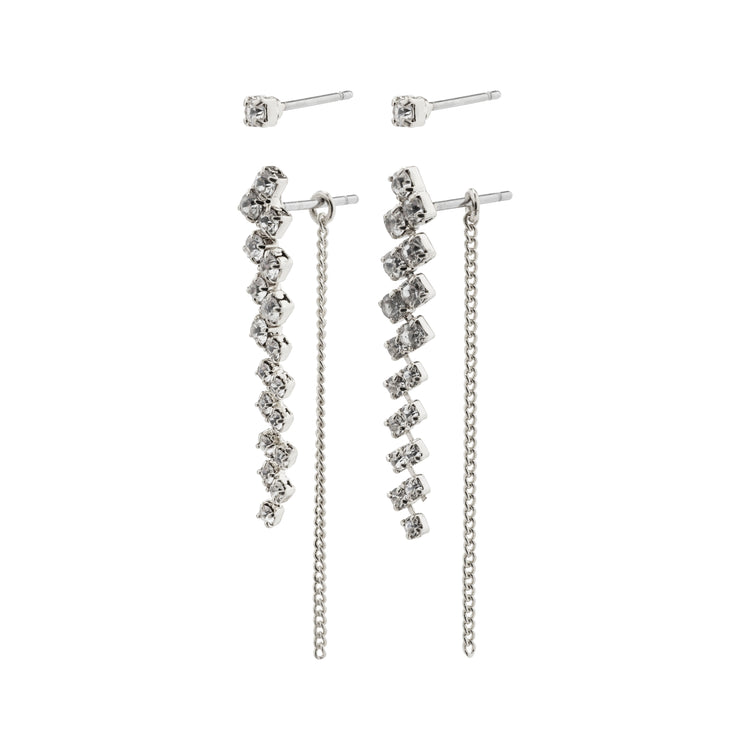 Pilgrim JOLENE recycelte Kristallohrringe, 2-in-1 Set, versilbert Super Rabatt