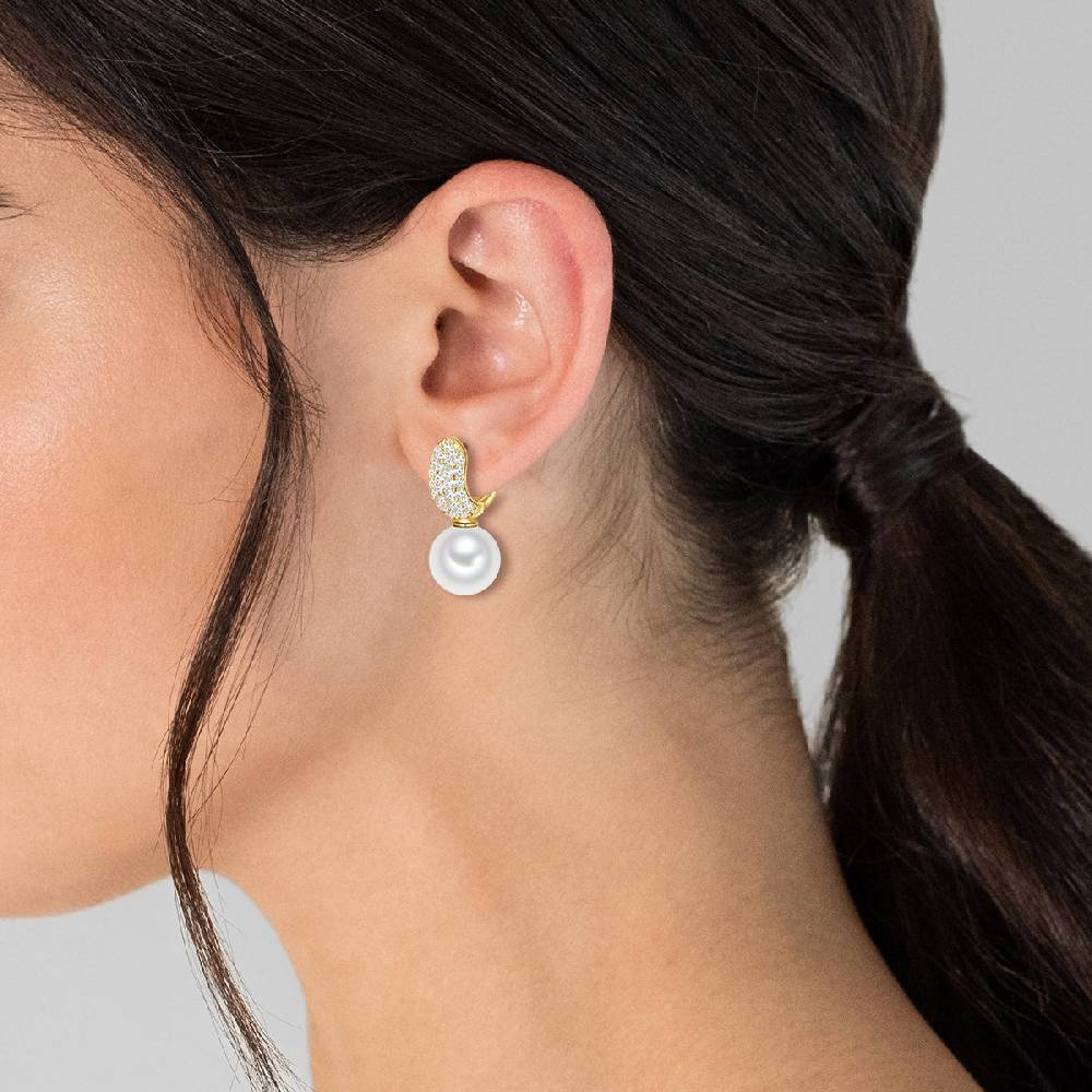 Rafaela Donata Orhänger Sterling Silber gelbgold Südsee-Muschelkernperle weiß Zirkonia weiß im Angebot