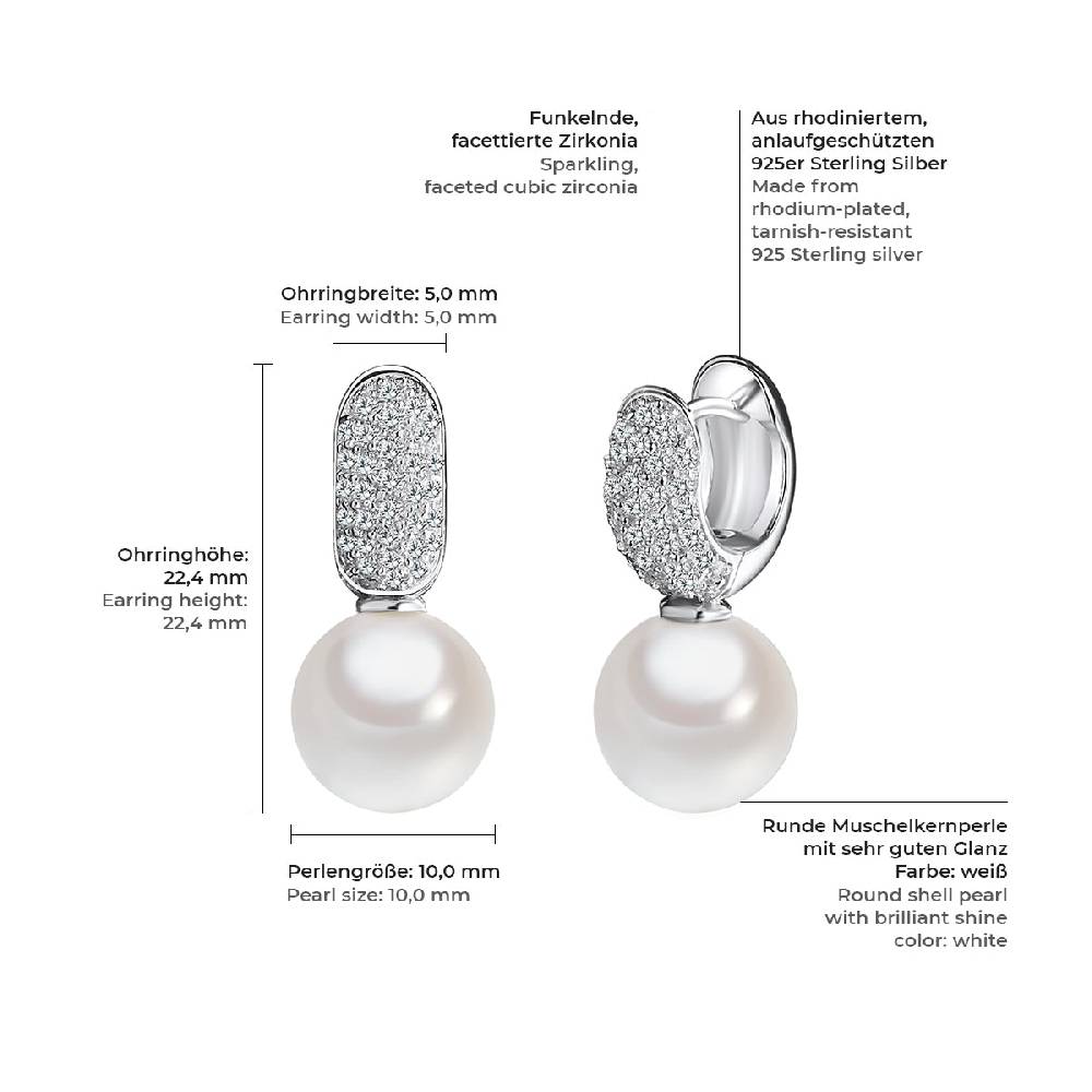 Rafaela Donata Ohrhänger Sterling Silber Südsee-Muschelkernperle weiß Zirkonia weiß Meist gekauft