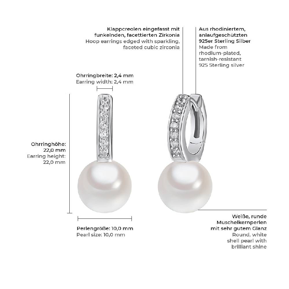Rafaela Donata Klappcreolen Sterling Silber Südsee-Muschelkernperle weiß Zirkonia weiß Exklusive Angebote