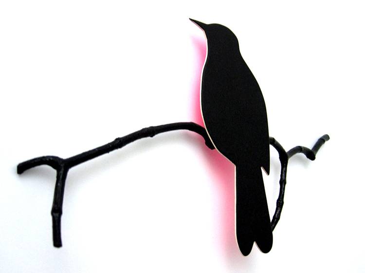 Renna Deluxe Drossel in Schwarz mit Glow in NeonPINK _ Wandobjekt Super Sparpreis
