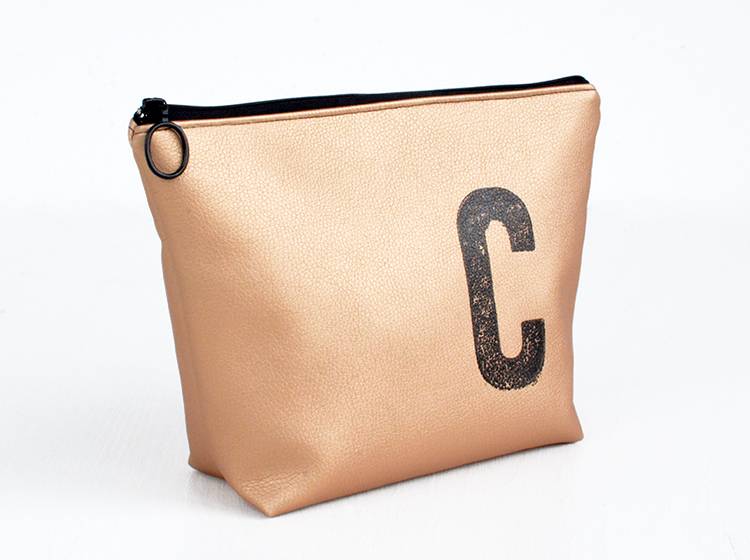 Renna Deluxe Waschtasche Metallic KUPFER mit Buchstabe, vegan Schlussverkauf