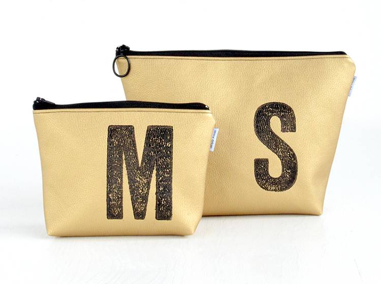 Renna Deluxe Waschtasche Metallic GOLD mit Buchstabe, vegan Günstiger Verkauf