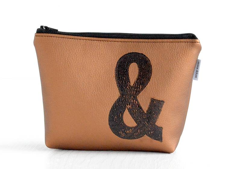 Renna Deluxe Kosmetiktasche Metallic BRONZE mit Buchstabe / vegan Fabrik Onlineshop