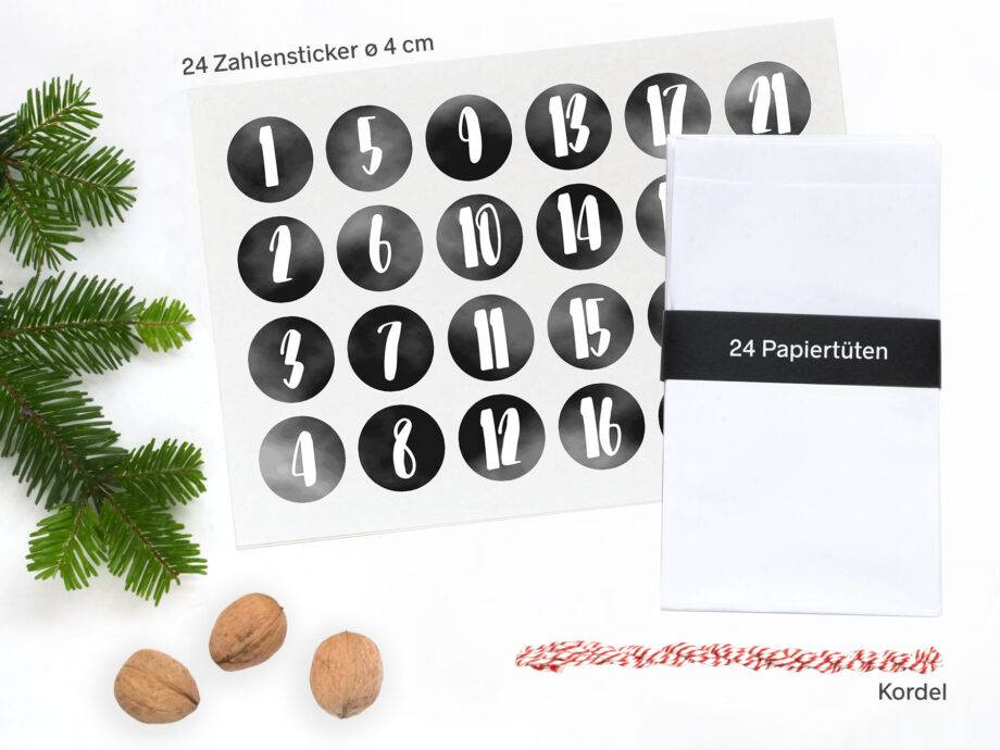 Renna Deluxe Adventskalender weiß mit schwarzen Aufklebern Black Friday