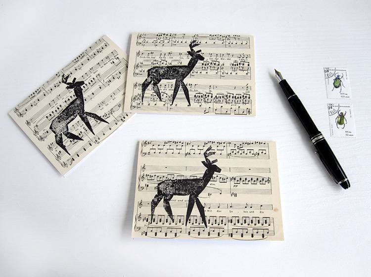 Renna Deluxe Klappkarte mit Hirsch auf Notenpapier Vierteljährliche Förderung