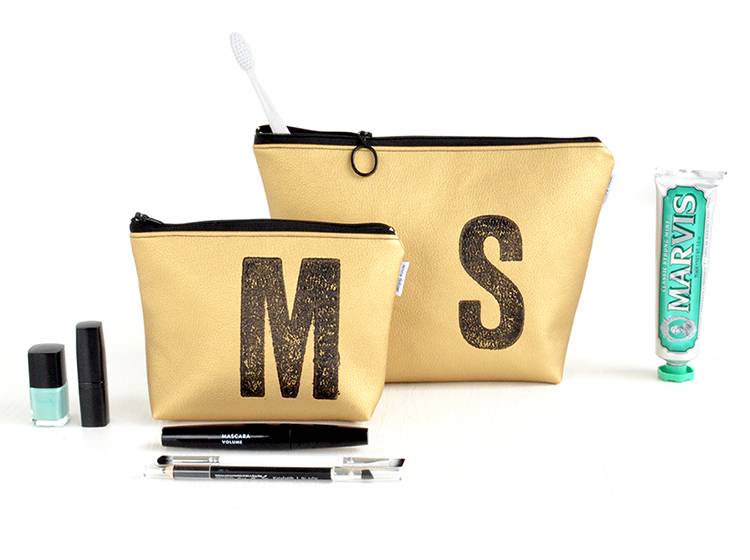Renna Deluxe Kosmetiktasche Metallic GOLD personalisiert mit Monogramm Black Friday
