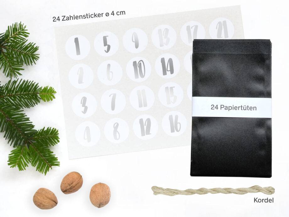 Renna Deluxe Adventskalender SILBER metallic mit schwarzen Tüten Top Angebot