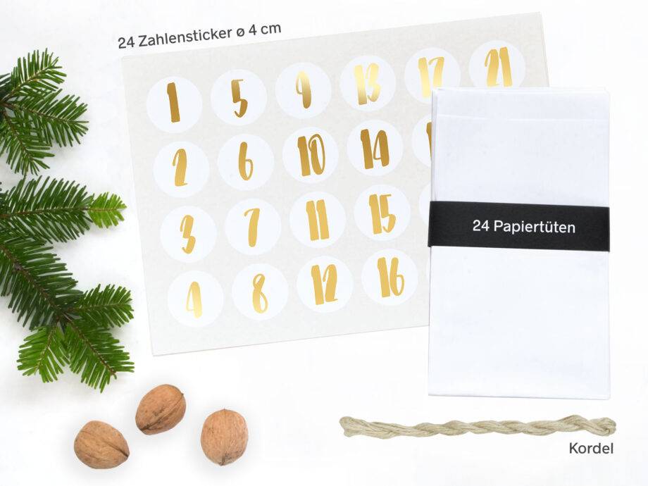 Renna Deluxe Adventskalender Gold metallic mit weißen Papiertüten Rabatt