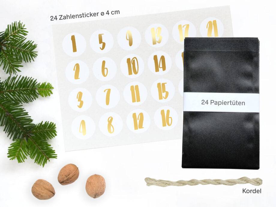 Renna Deluxe Adventskalender Gold metallic mit schwarzen Tüten Neueste Stile