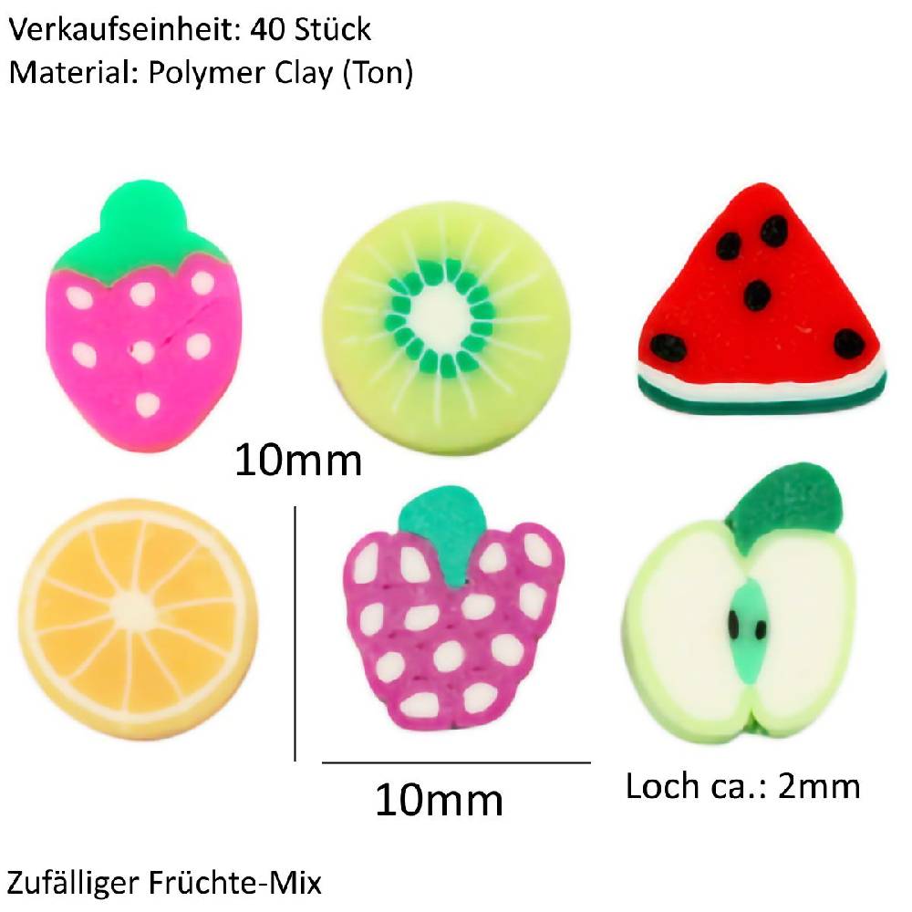 Sadingo Polymer Clay Perlen | 40 Stk., 10mm, Früchte Zeitlich begrenztes Angebot