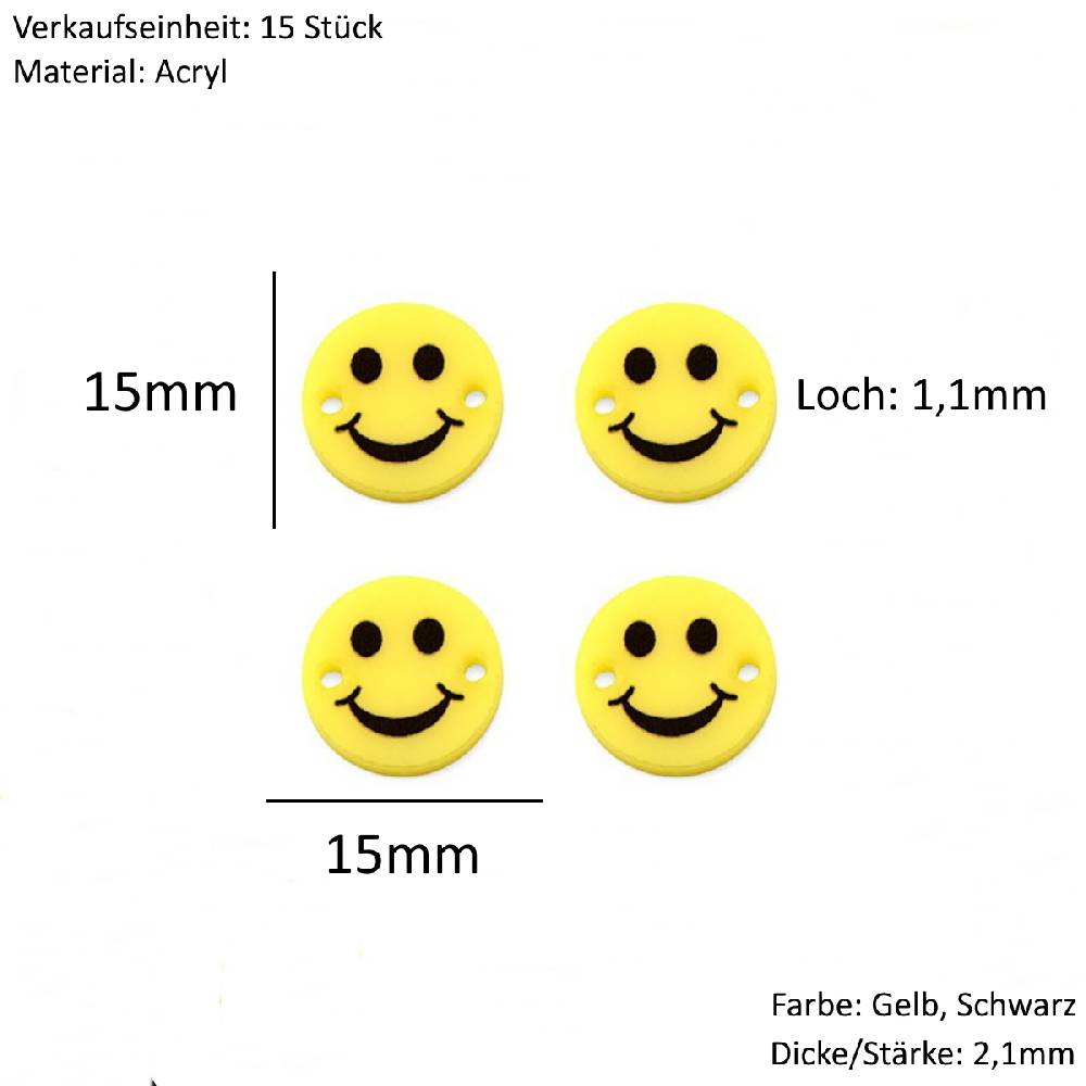 Sadingo Schmuckverbinder Smiley | 15 Stück, 15mm Räumungsverkauf