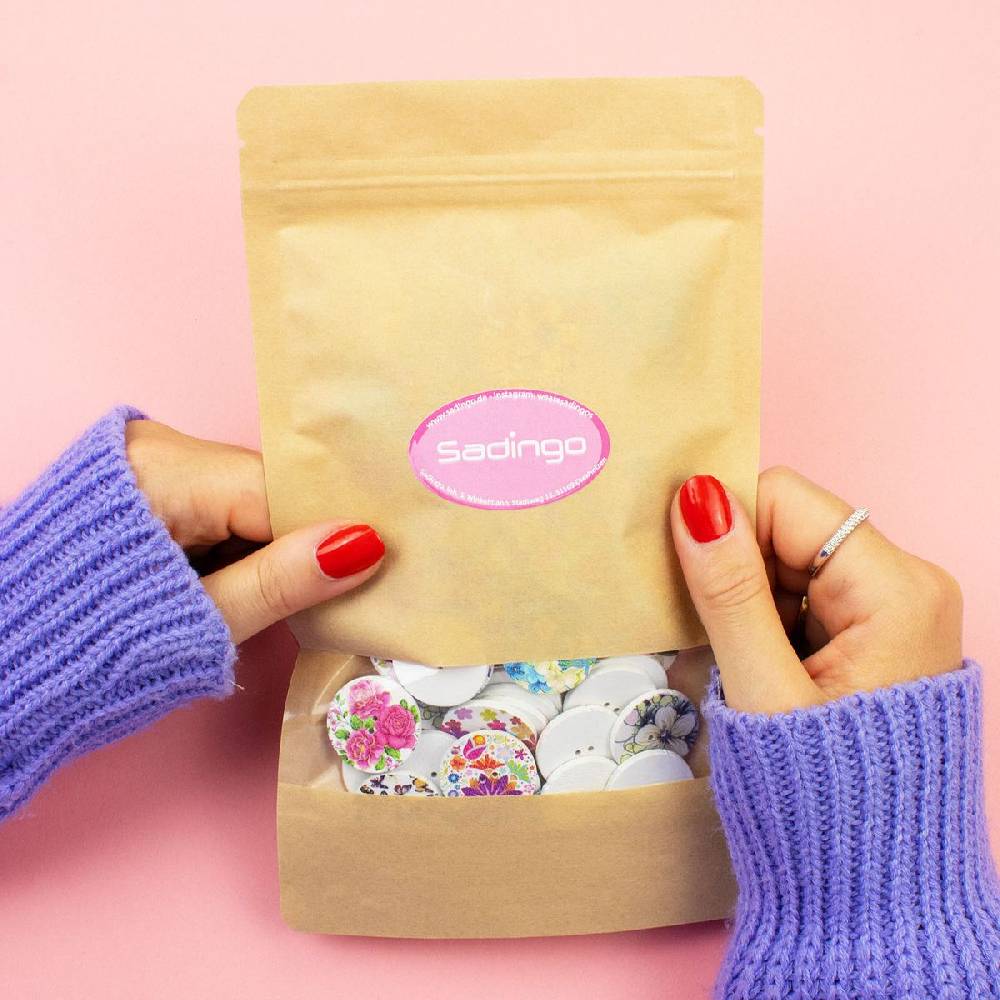 Sadingo Holzknöpfe Blumen Mix - 100 Stück - 25 mm online sichern Letzte 3 Tage