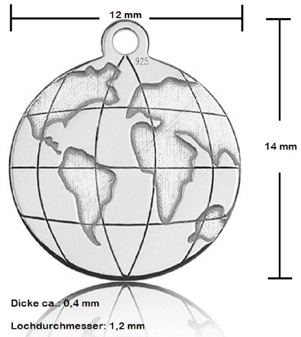Sadingo Sterling Silver 925er Anhänger Globus Charm Globe Letzter Tag