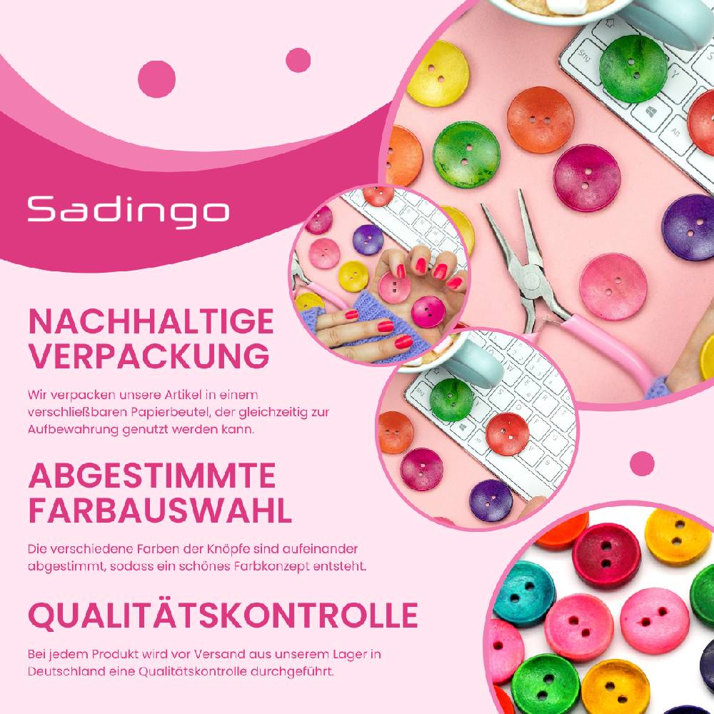 Sadingo Holzknöpfe zum aufnähen, 50 Stück-Ø 3 cm, bunter Mix Schlussverkauf