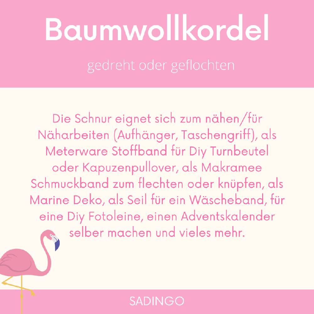 Sadingo Baumwollkordel 8mm gedreht - 10 Meter 8mm - Off White Black Friday