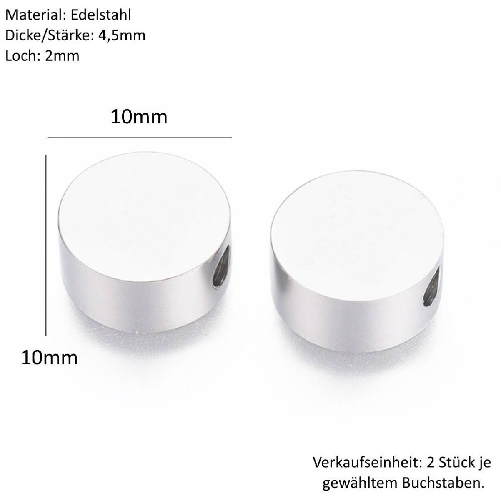 Sadingo Buchstabenperlen Edelstahl 2 Stück 10mm, Buchstabe wählbar Heißer Verkauf