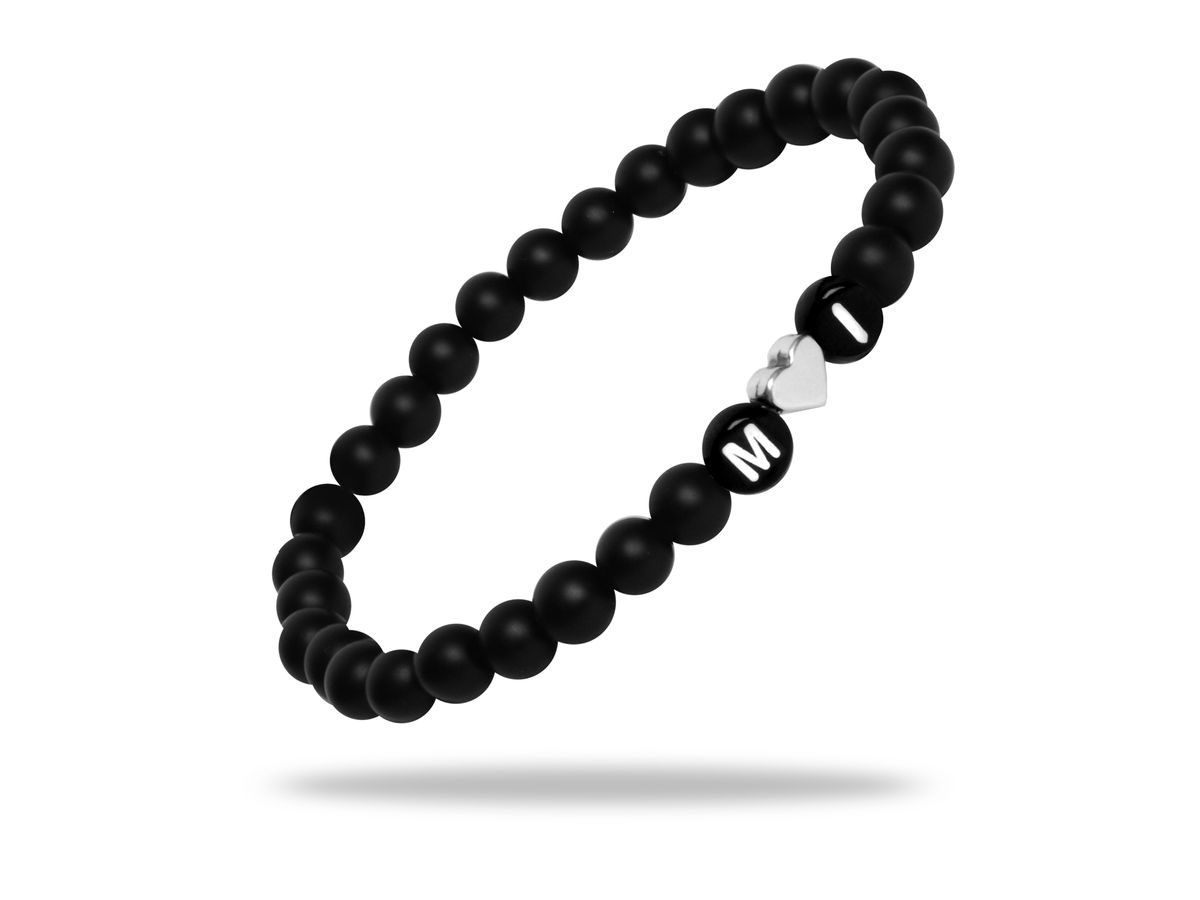 Sadingo Partnerarmband Set "ISLAND" aus schwarzen Natursteinperlen 50% Rabatt für begrenzte Zeit