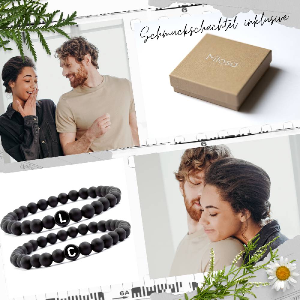 Sadingo Partnerarmband-Set aus schwarzen Acrylperlen Rabatt