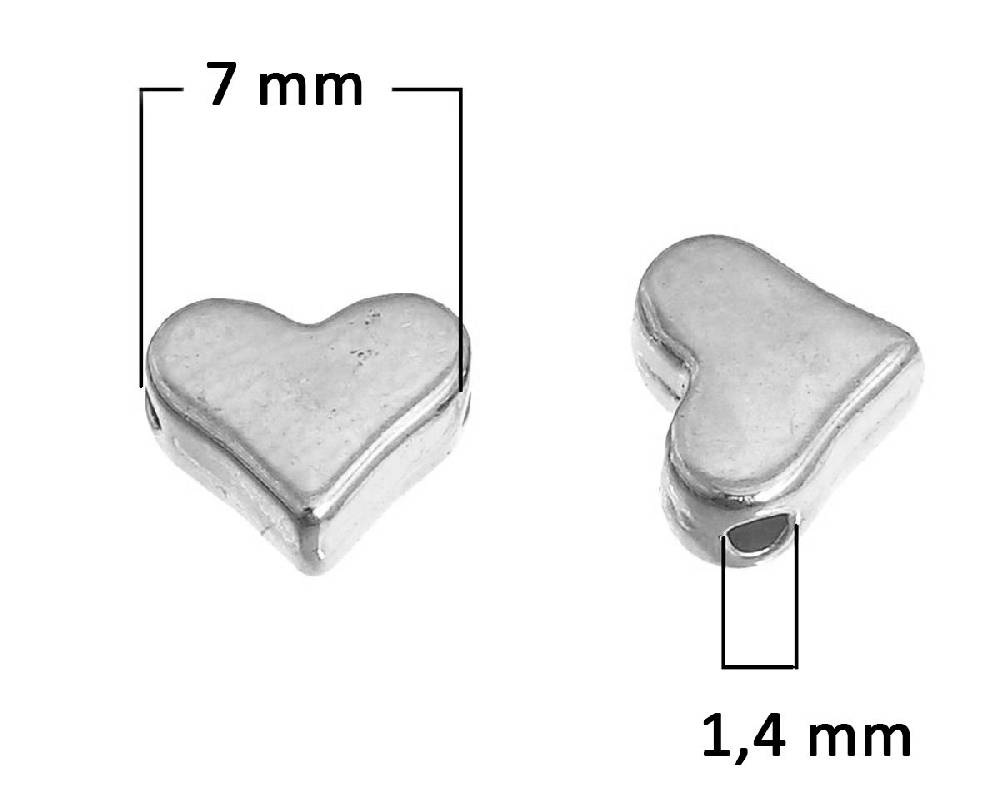 Sadingo Metallperlen | 100 Stück 7x6mm, Herzperlen in silber aus Metall, versilbert Muttertagsangebot