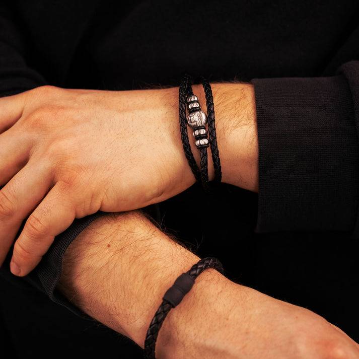 Save Brave Dreifach gewickeltes Lederarmband Titus mit schwarzem Gorillakopf Discount Store für neue Produkte