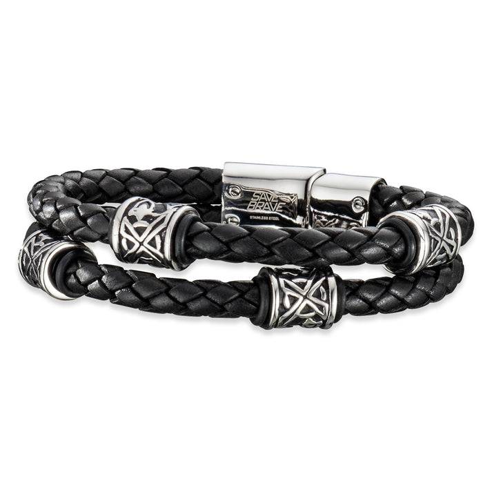 Save Brave Doppeltes Lederarmband Oscar mit Beads aus Edelstahl 50% Rabatt für begrenzte Zeit
