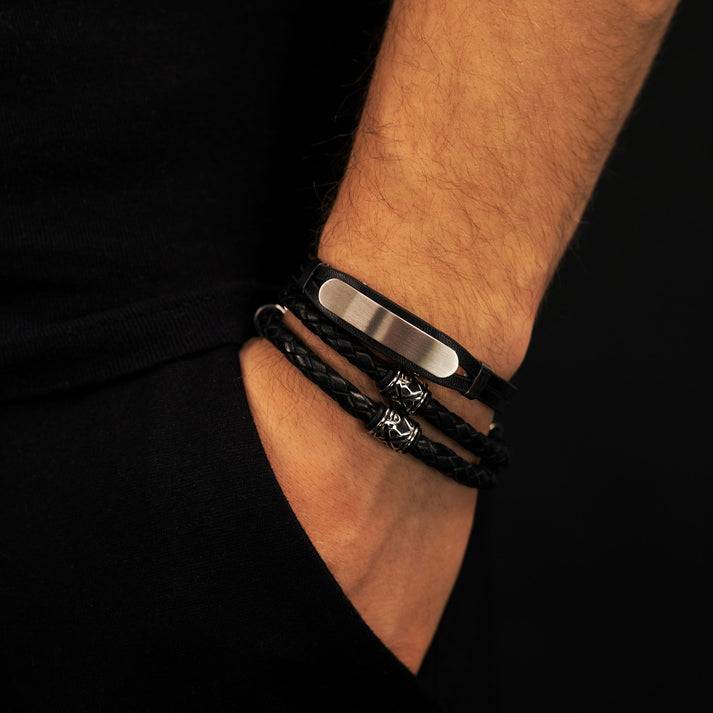 Save Brave Doppeltes Lederarmband Oscar mit Beads aus Edelstahl 50% Rabatt für begrenzte Zeit