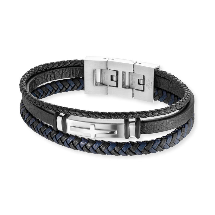 Save Brave Dreifach gewickeltes Lederarmband Logan mit Kreuz Rabatte dieses Monats