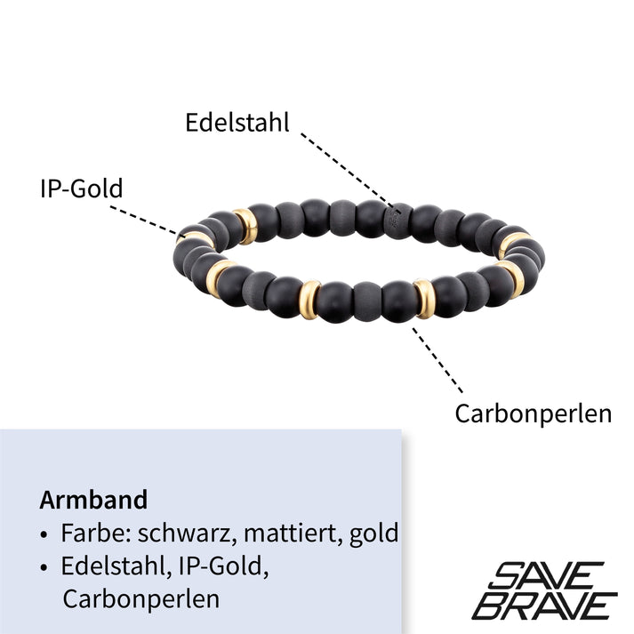 Save Brave Perlenarmband Russell mit Carbon & Edelstahl Fabrikpreis