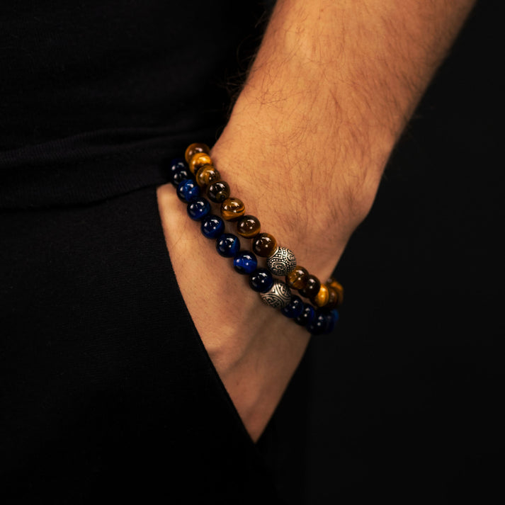 Save Brave Stretcharmband aus blauen Tigeraugenperlen mit Keltischem Knoten Günstig kaufen