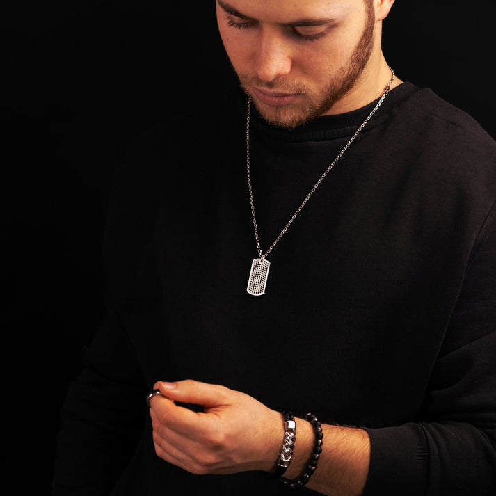 Save Brave Doppeltes Lederarmband Frank mit schwarzen Zirkoniasteinen Begrenztes Angebot