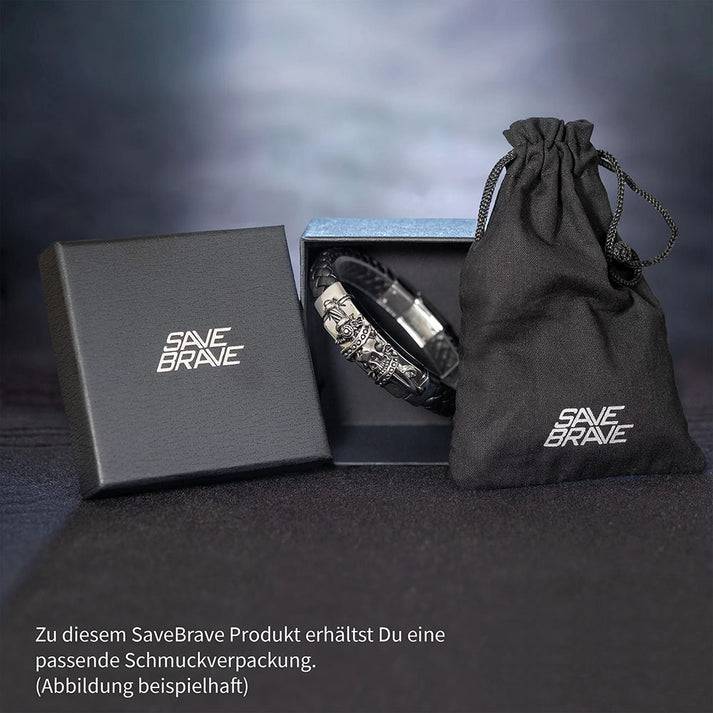Save Brave Doppeltes Lederarmband Frank mit schwarzen Zirkoniasteinen Begrenztes Angebot