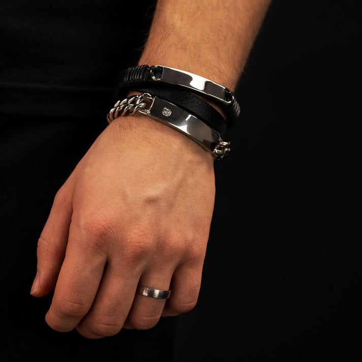 Save Brave Doppeltes Lederarmband Mason mit Edelstahl Exklusive Angebote
