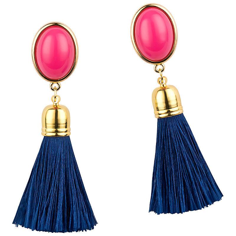 SchwesterSchwester Quasten Ohrringe als Ohrstecker in Pink mit dunkelblauer Quaste von AmuseToi Neueste Mode