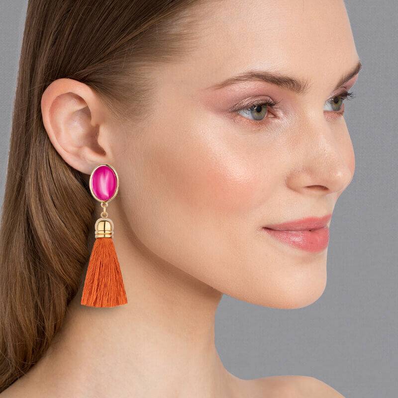 SchwesterSchwester Schimmernde pinkfarbene Ohrstecker mit Quaste in Rostorange von AmuseToi Räumungsverkauf