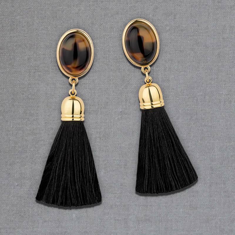 SchwesterSchwester Schwarze Ohrringe als Ohrstecker in Schildpattoptik mit schwarzer Quaste von AmuseToi Tägliche Deals