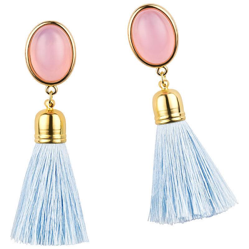 SchwesterSchwester Quasten Ohrringe als Ohrstecker in Rosa mit hellblauer Quaste von AmuseToi Riesige Ersparnisse