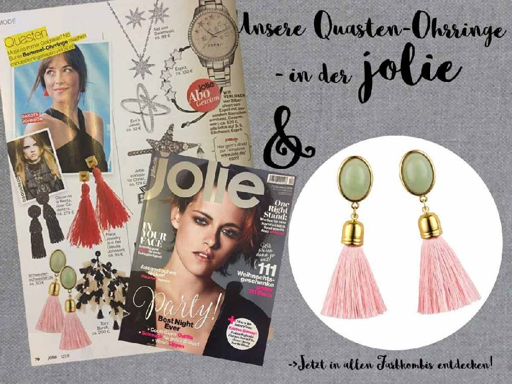 SchwesterSchwester Quasten Ohrringe als Ohrstecker in Jadeoptik mit rosafarbener Quaste von AmuseToi Letzte 3 Tage