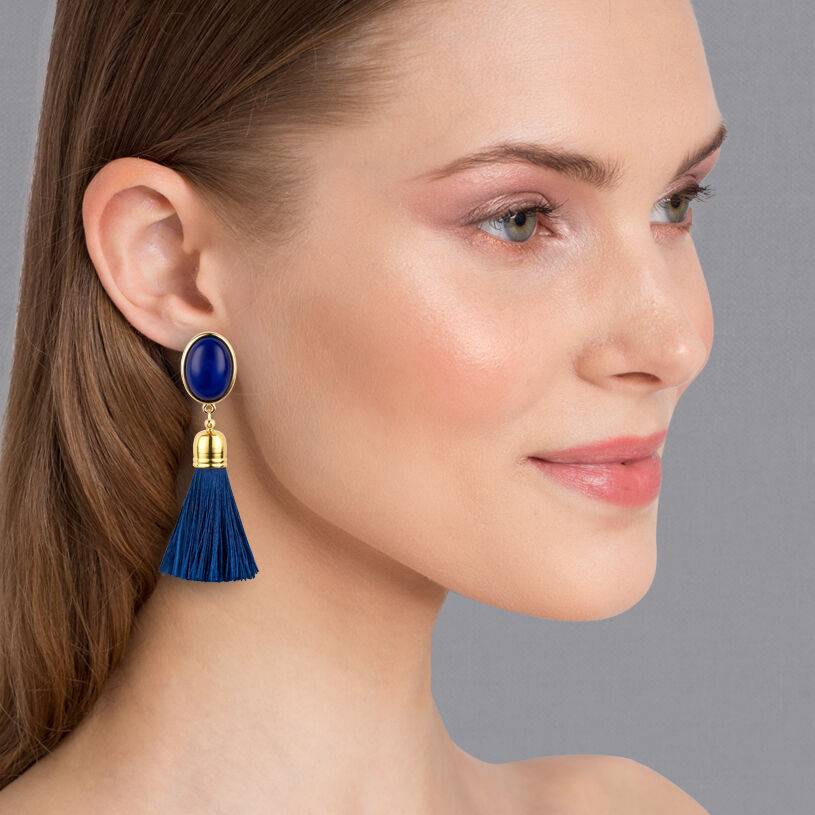 SchwesterSchwester Quasten Ohrringe als Ohrclips in Dunkelblau mit marineblauer Quaste von AmuseToi Verkauf