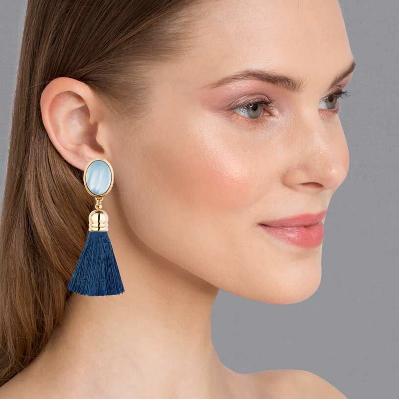 SchwesterSchwester Schimmernde hellblaue Ohrstecker mit marineblauen Quasten Cyber Monday