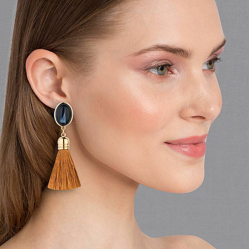 SchwesterSchwester Schimmernde Dunkelblaue Ohrstecker mit edlen Quasten in Goldbraun Sonderangebote