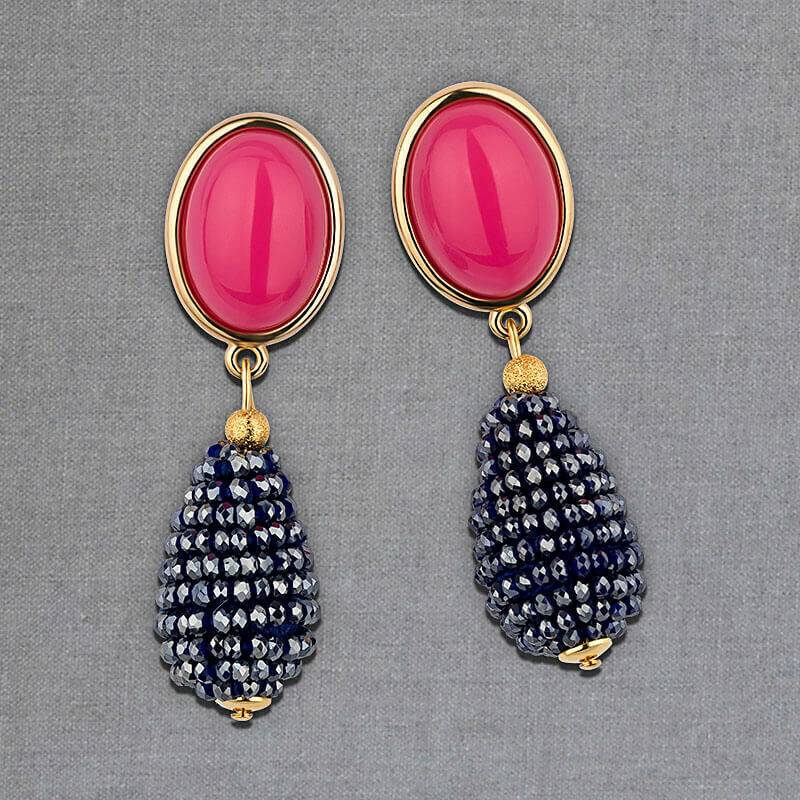SchwesterSchwester Pinkfarbene Ohrstecker mit glitzerndem dunkelblauen Tropfen von AmuseToi Bis zu 55% Rabatt