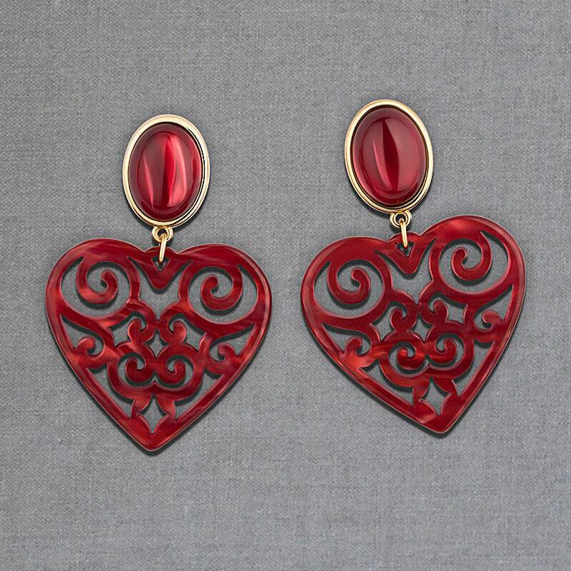 SchwesterSchwester Schöne Ohrringe in schimmerndem Rot mit Herz-Ornamenten von AmuseToi Hotsell
